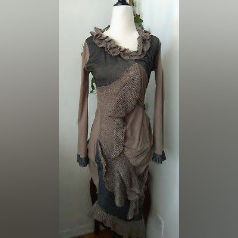 Vintage Zone Bleue Parisian Ruched Asymmetrical Dress Size T2 = XSmall to Small